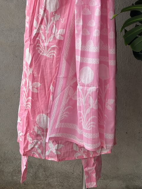 Printed cotton neck kurta pant set