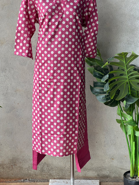 Polka dot Printed cotton kurta pant