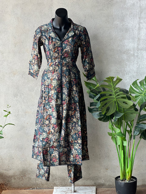Collar neck printed modal silk co-ords