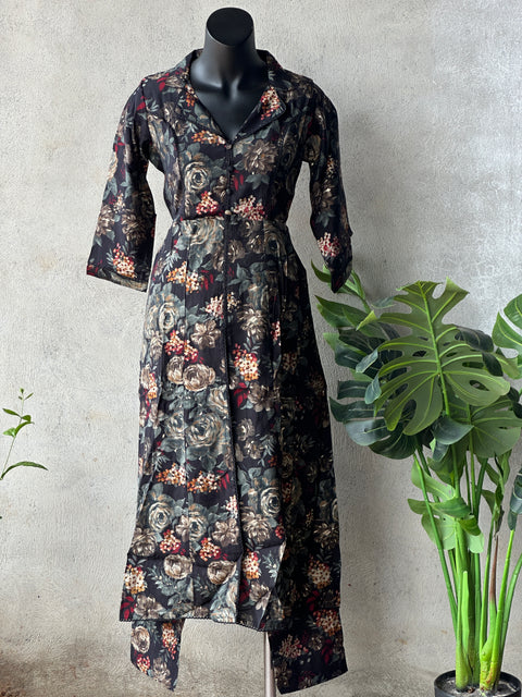 Collar neck printed modal silk co-ords