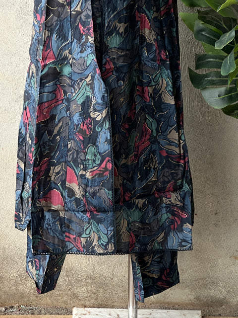 Collar neck printed modal silk co-ords