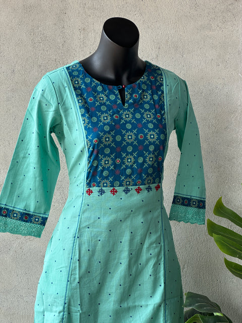 Blue with Cyan pure cotton Kurti