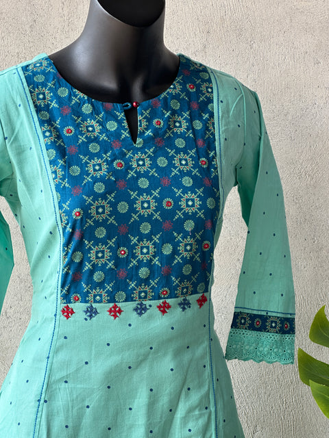 Blue with Cyan pure cotton Kurti