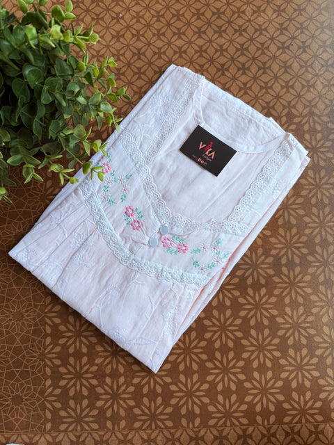 Pastel emb pure cotton nighty - Peach
