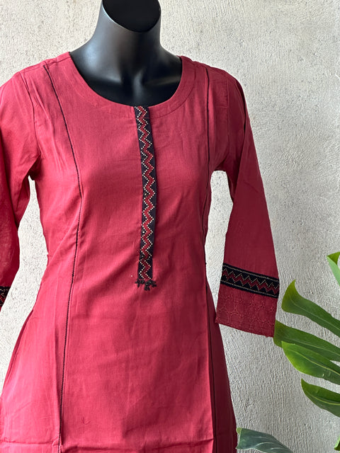 Dark pink A line pure cotton kurti