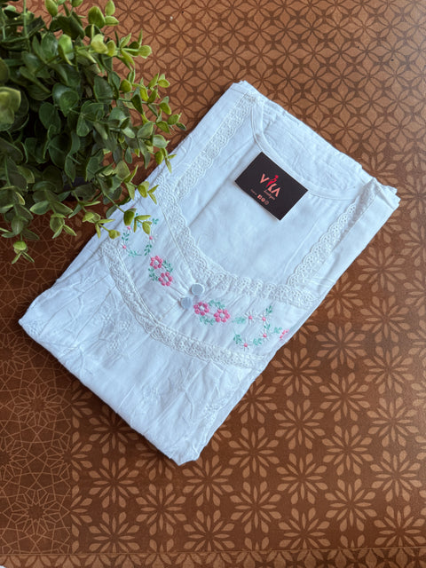 Pastel emb pure cotton nighty - White