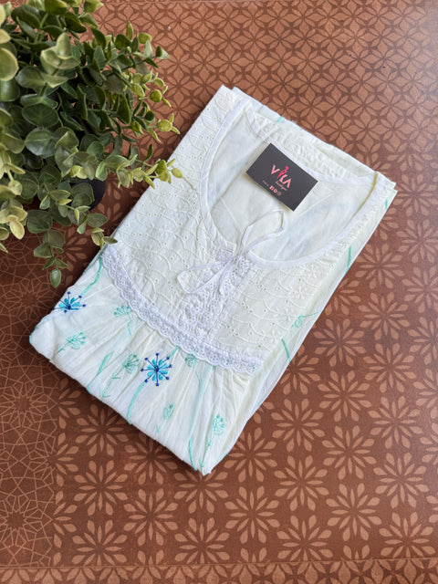 Yoke Pastel emb pure cotton nighty - Yellow