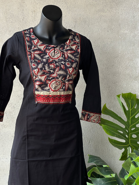 Black Applique work pure cotton kurti