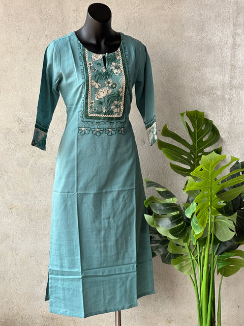 Neck patch blue pure cotton kurti