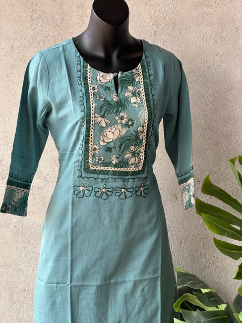 Neck patch blue pure cotton kurti