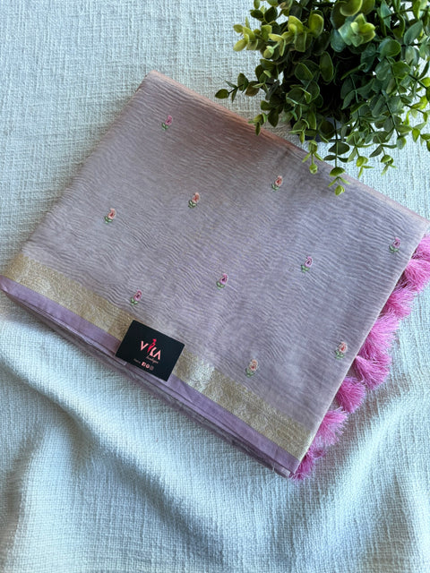 Silver zari weaving tissue saree - Purple