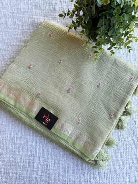 Silver zari weaving tissue saree - Lt green