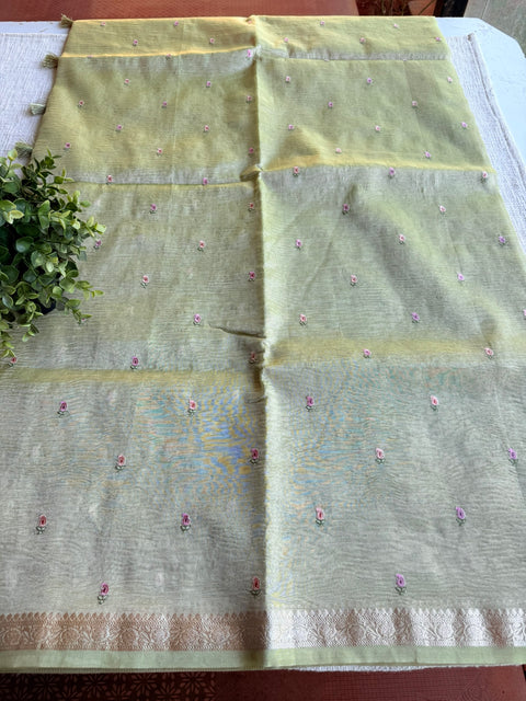 Silver zari weaving tissue saree - Lt green