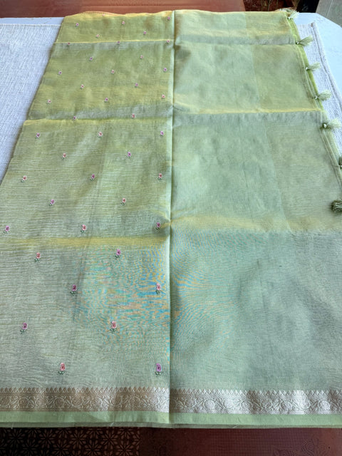 Silver zari weaving tissue saree - Lt green