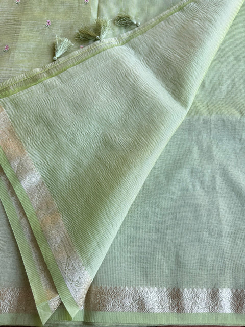 Silver zari weaving tissue saree - Lt green