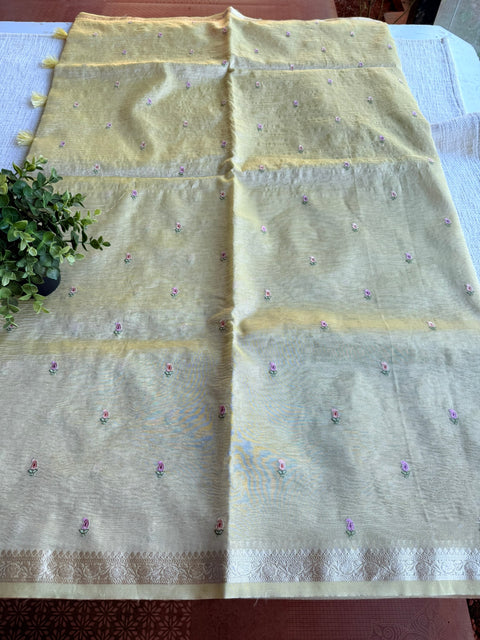 Silver zari weaving tissue saree - Lt Yellow