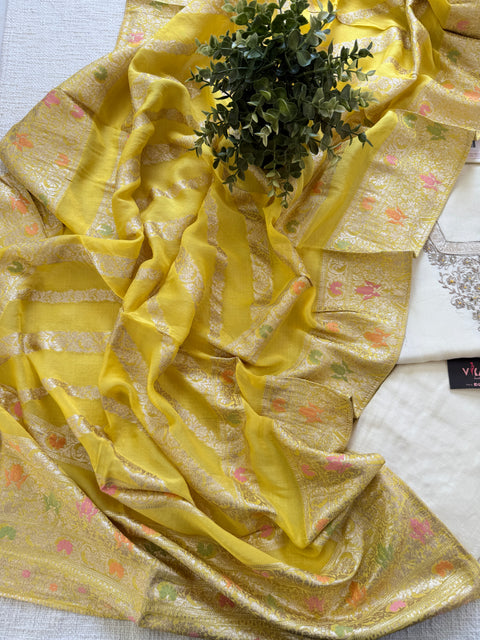 Offwhite/yellow semi stitched salwar material