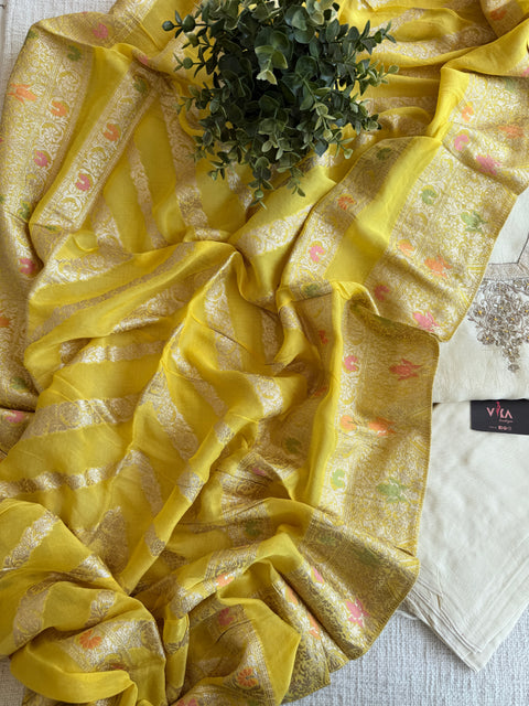 Offwhite/yellow semi stitched salwar material