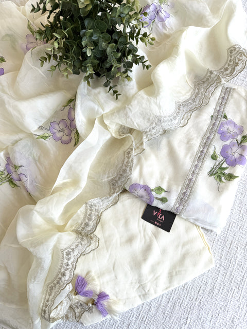 Printed organza suit material - Violet