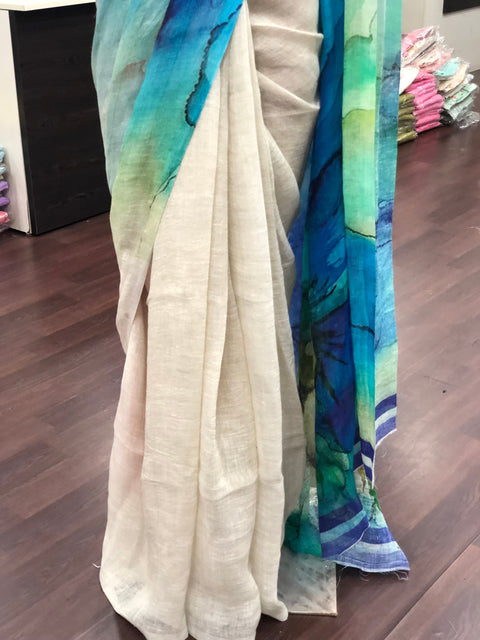 Digital Printed pure Linen saree