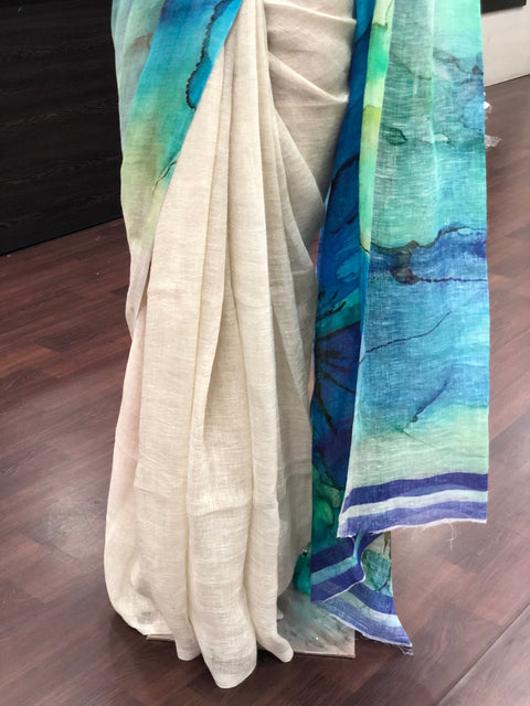 Digital Printed pure Linen saree