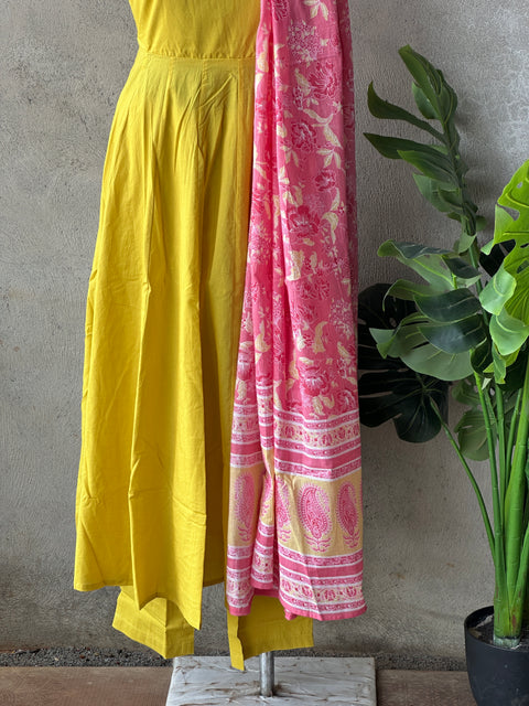 Lemon Yellow Viscose cotton Anarrkali set