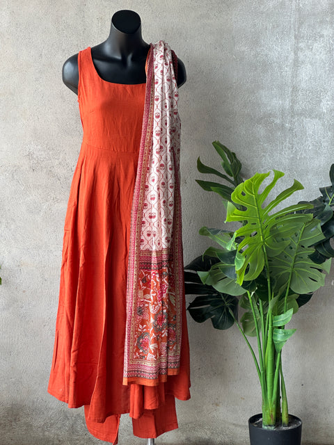 Burnt Orange Viscose cotton Anarrkali set