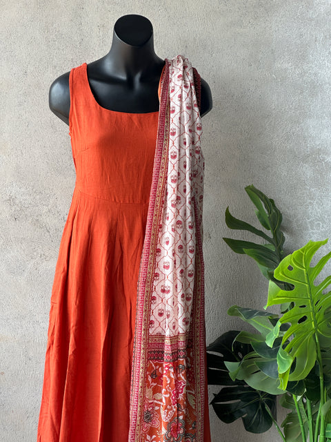 Burnt Orange Viscose cotton Anarrkali set