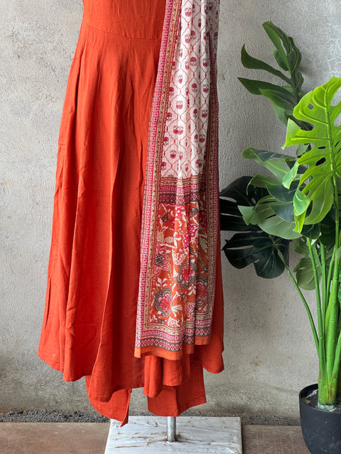 Burnt Orange Viscose cotton Anarrkali set