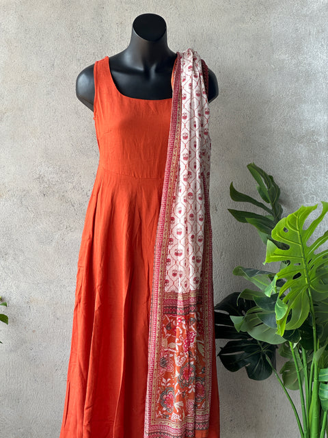 Burnt Orange Viscose cotton Anarrkali set