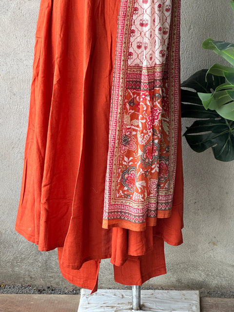 Burnt Orange Viscose cotton Anarrkali set