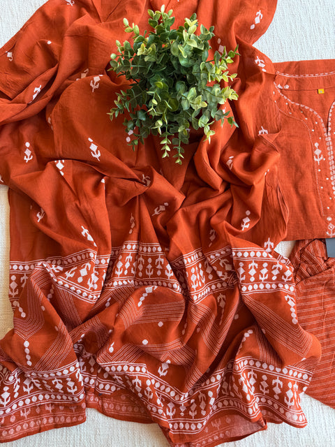 Burnt Orange pure cotton Ready suit set