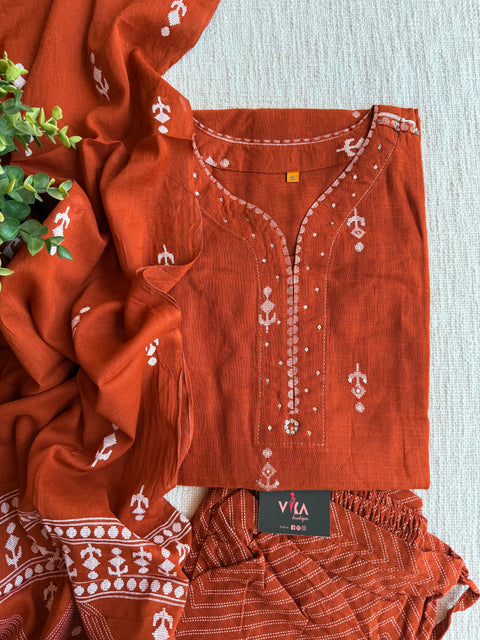 Burnt Orange pure cotton Ready suit set
