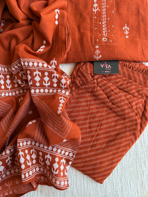 Burnt Orange pure cotton Ready suit set