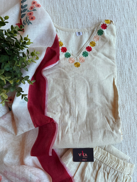 Ecru pure cotton Ready suit set