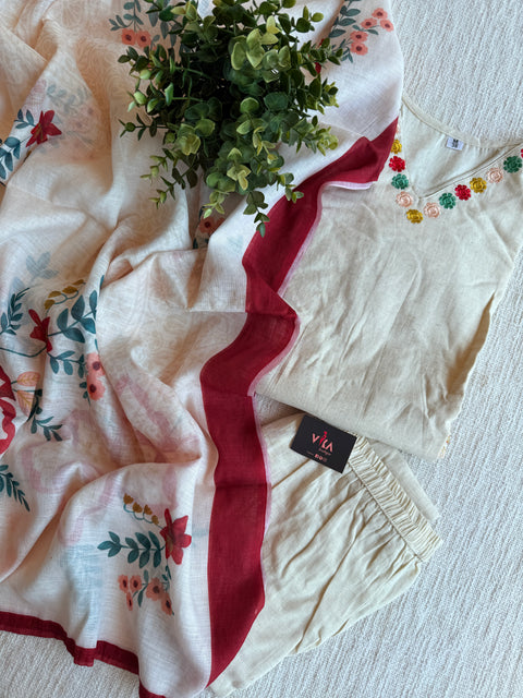 Ecru pure cotton Ready suit set