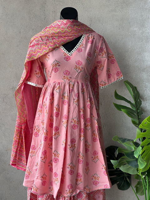 Pink printed cotton sharara set