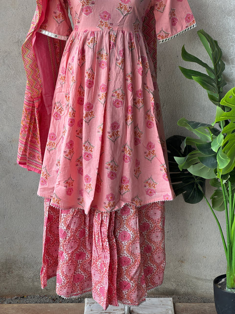 Pink printed cotton sharara set