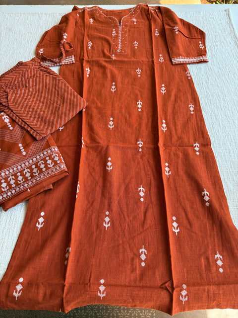 Burnt Orange pure cotton Ready suit set