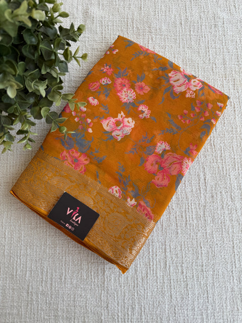 Floral Printed semi chiffon saree