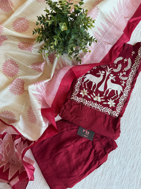 Maroon emb rayon Ready suit set