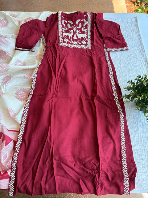 Maroon emb rayon Ready suit set