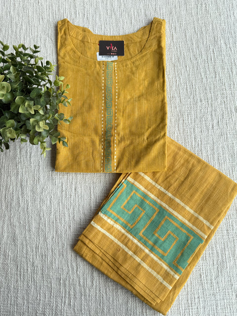 Musturd printed cotton kurta pant