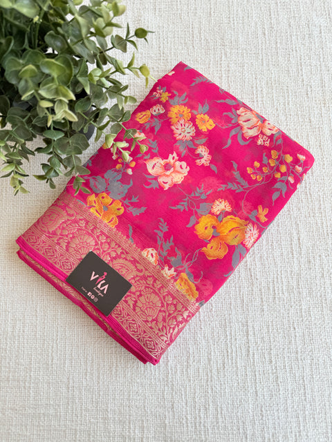 Floral Printed semi chiffon saree