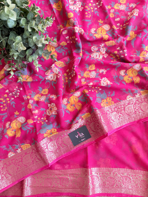 Floral Printed semi chiffon saree
