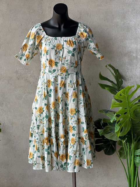 Floral printed knee length cotton gown