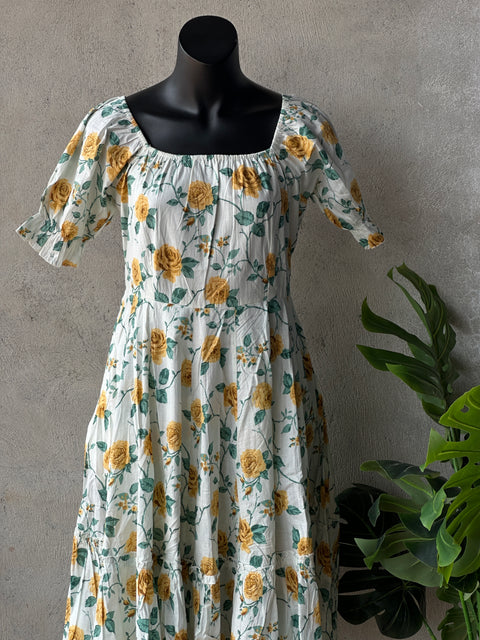 Floral printed knee length cotton gown