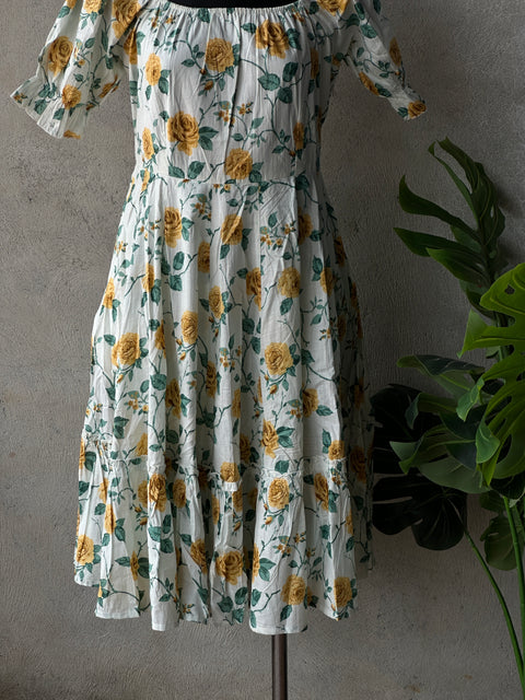 Floral printed knee length cotton gown