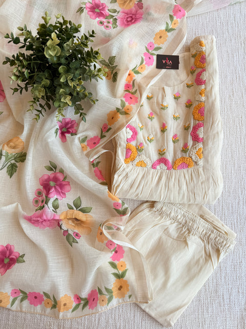 Cream chanderi Ready suit set