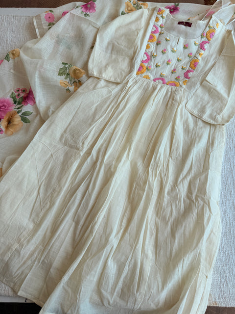 Cream chanderi Ready suit set